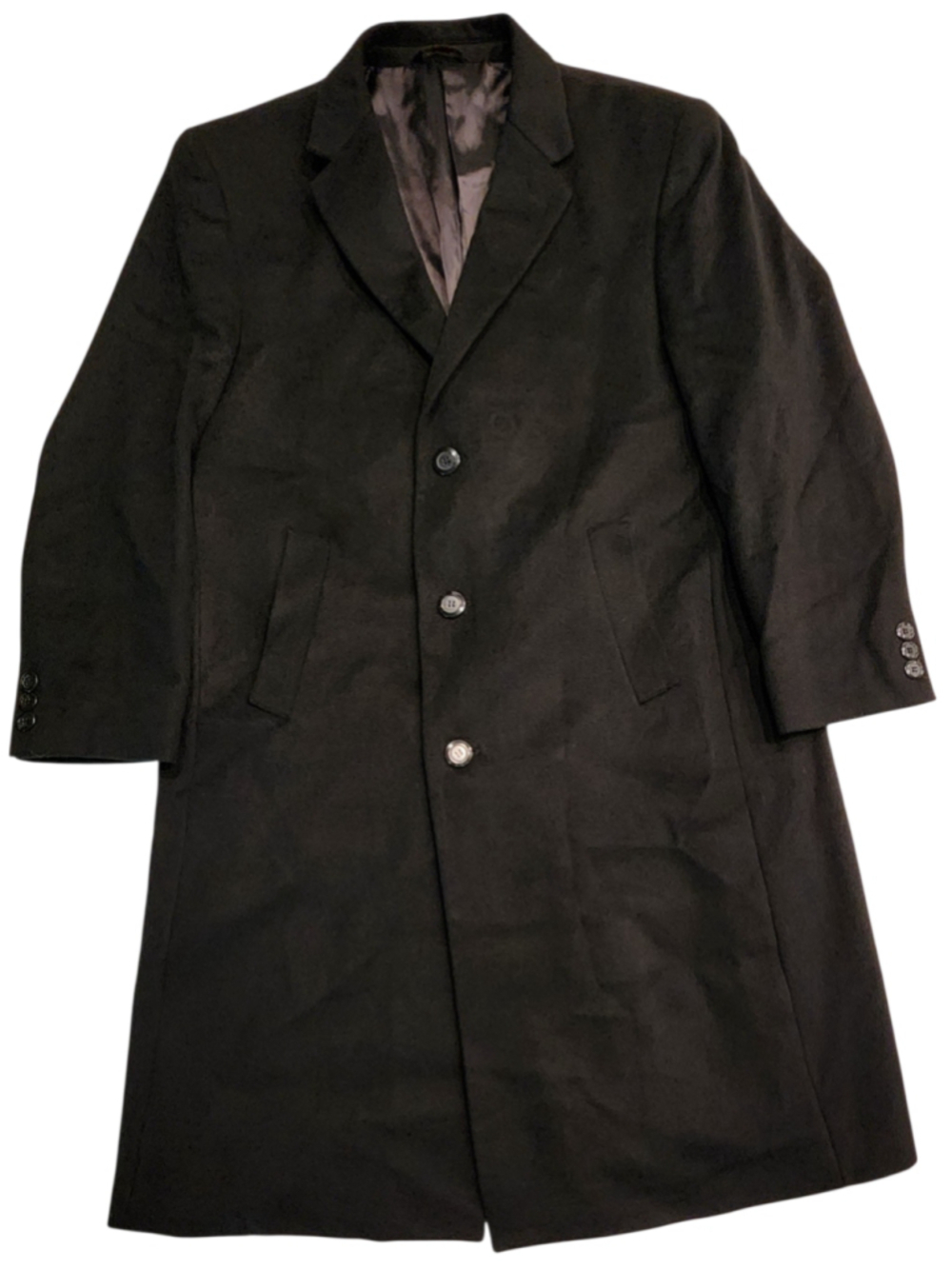 Prontomoda Mens Y2K Couture Black Cashmere Wool Overcoat Italy Long Topcoat 46"